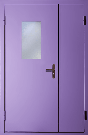 Полуторная техническая дверь со стеклом (RAL 4005)