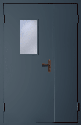 Полуторная техническая дверь со стеклом (RAL 7043)