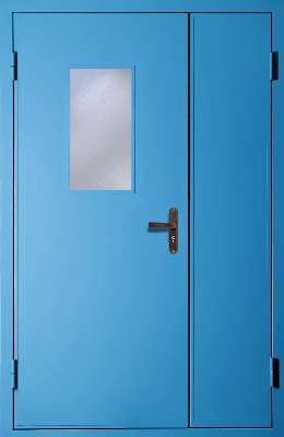 Полуторная техническая дверь со стеклом (RAL 5012)