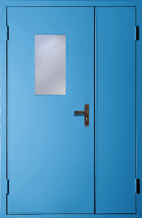 Полуторная техническая дверь со стеклом (RAL 5012)
