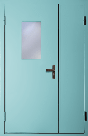 Полуторная техническая дверь со стеклом (RAL 6027)