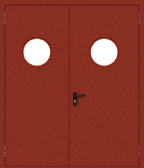 Двупольная противопожарная дверь с круглым стеклом (порошок / красная)