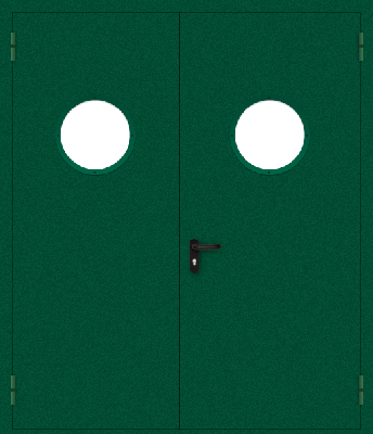 Двупольная дверь с круглым стеклом (зеленая)
