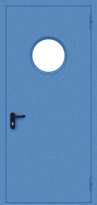 Однопольная дверь с круглым стеклом (синяя)
