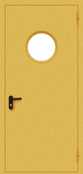 Однопольная противопожарная дверь c круглым стеклом (порошок / желтая)