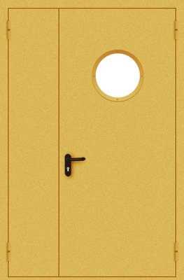 Полуторапольная дверь с круглым стеклом (желтая)