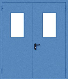 Двупольная противопожарная дверь со стеклом (порошок / синяя)