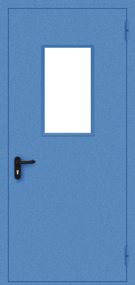 Однопольная противопожарная дверь EI 60 со стеклом (синяя) 