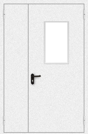 Полуторапольная противопожарная дверь со стеклом (порошок / белая)